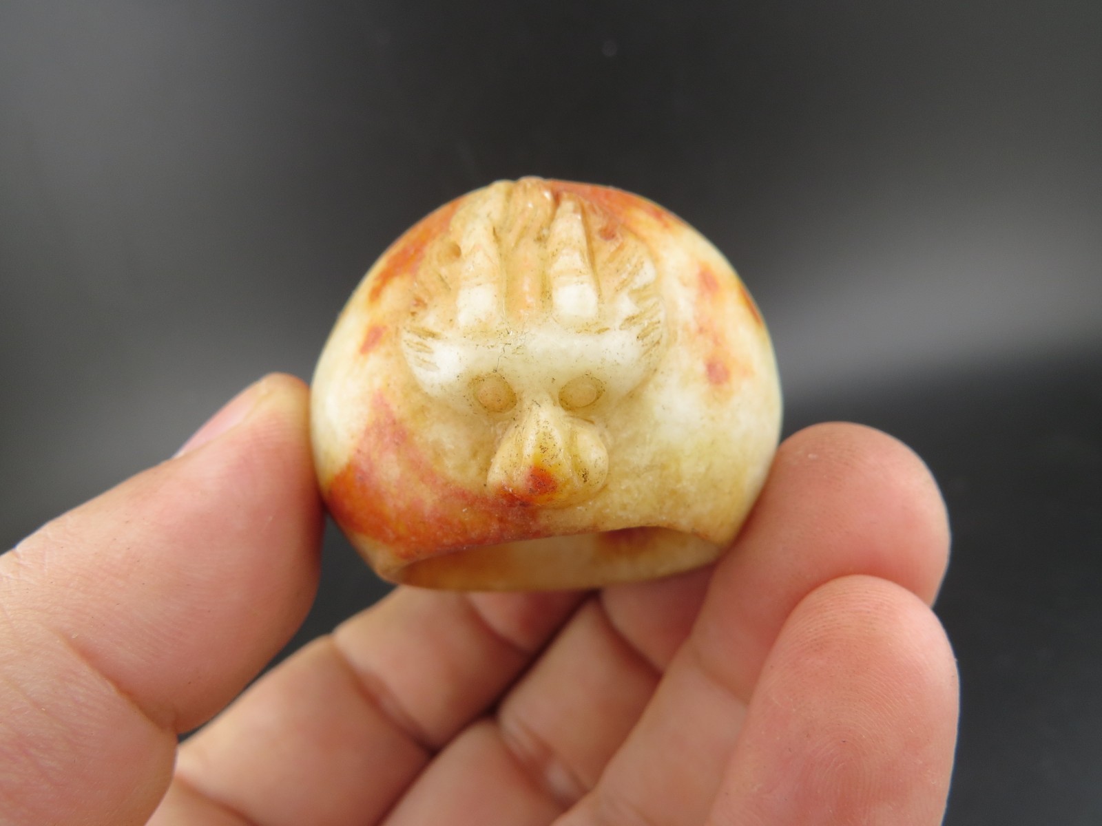 Chinese old jade,Hongshan culture,collectibles,rare Dragon, finger ring Q(539)
