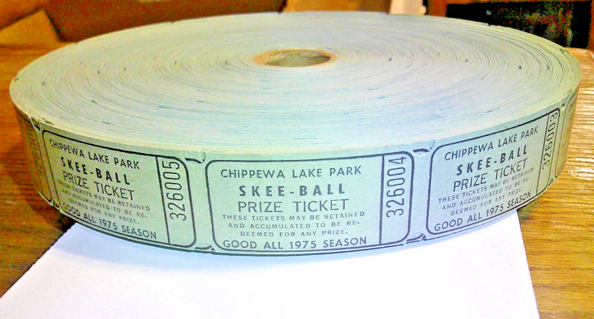 original Vintage roll 1975 Chippewa Lake Park Skee-ball Prize redemption tickets