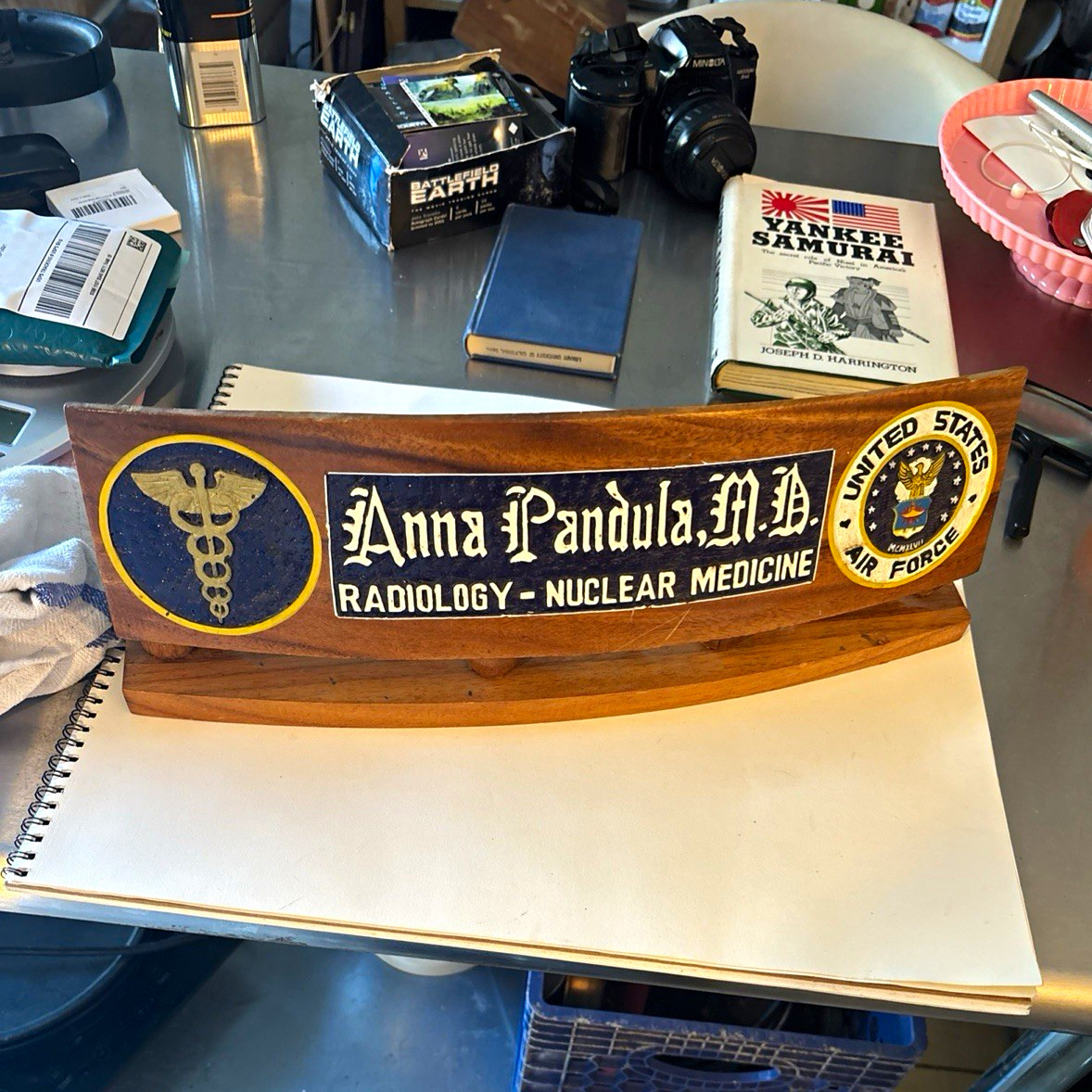 Vintage USAF Wooden Desk Plaque Anna Pandula M.D. Radiology Nuclear Medicine Vintage USAF Wooden Desk Plaque Anna Pandula M.D. Radiology Nuclear Medicine