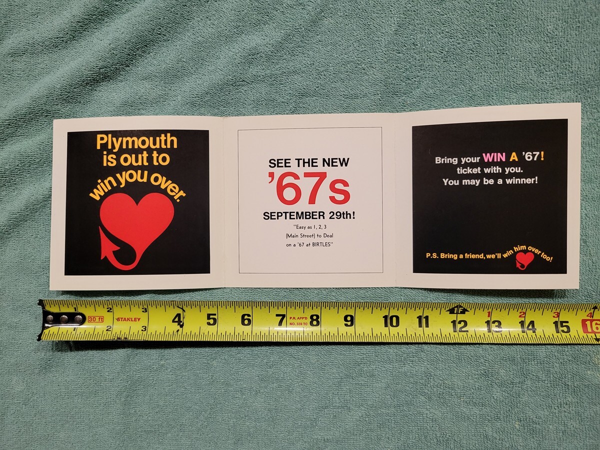 1967 PLYMOUTH PROMOTIONAL FOLDOUT BOOKLET PAMPHLET MOPAR CHRYSLER NOS
