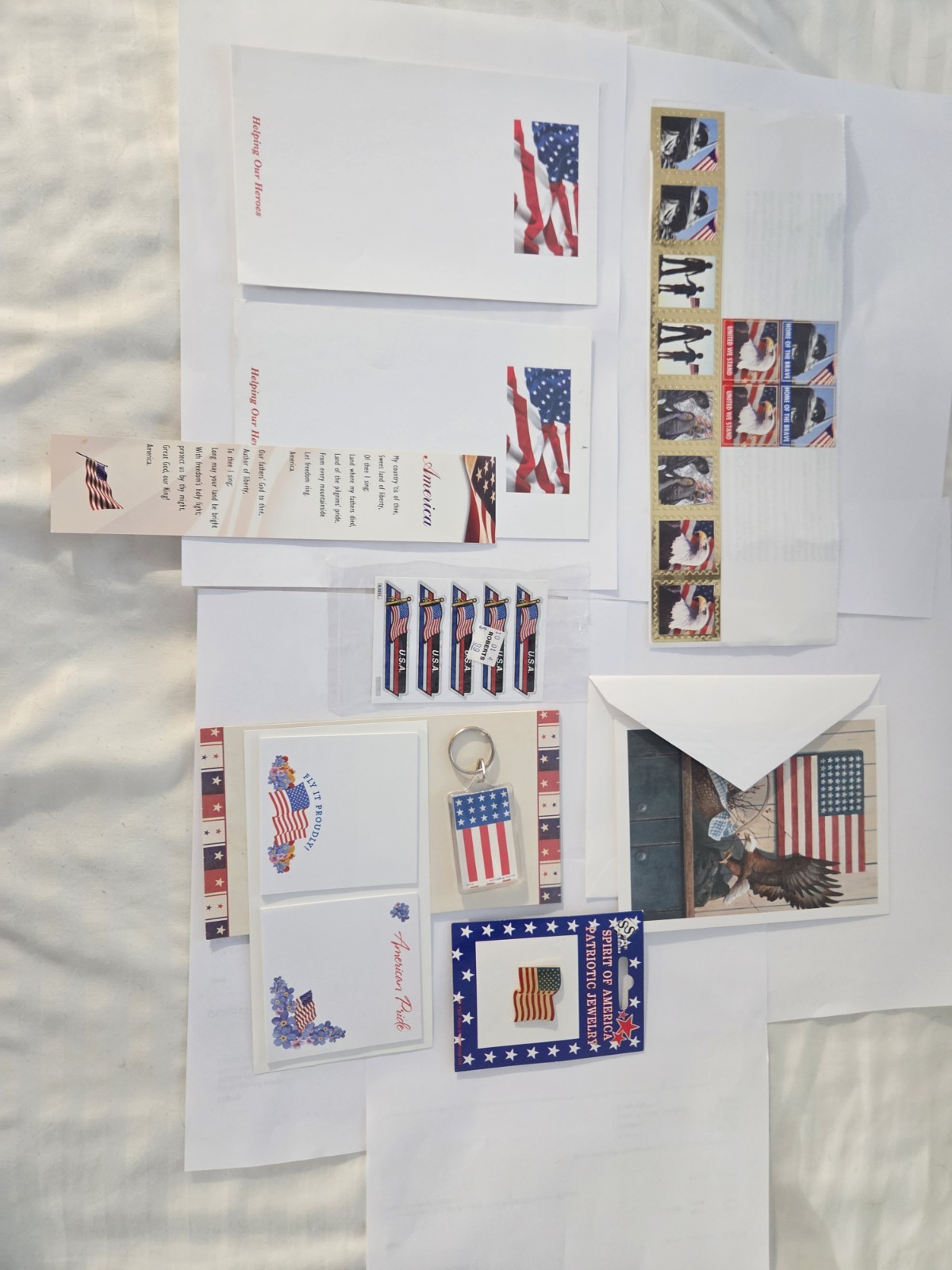 Lot 11 Vintage Patriotic Americana Ephemera - USA Flag Stationery Pin...