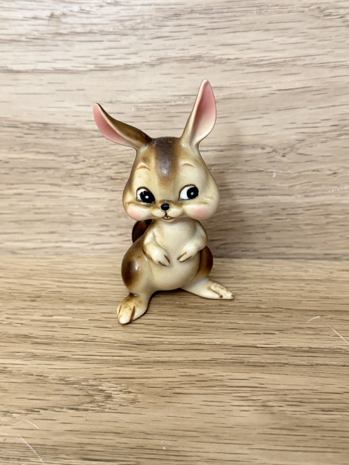 Vintage Ceramic Bunny Rabbit Figurine Big Eyes Pink Ears Kitsch Japan Style 