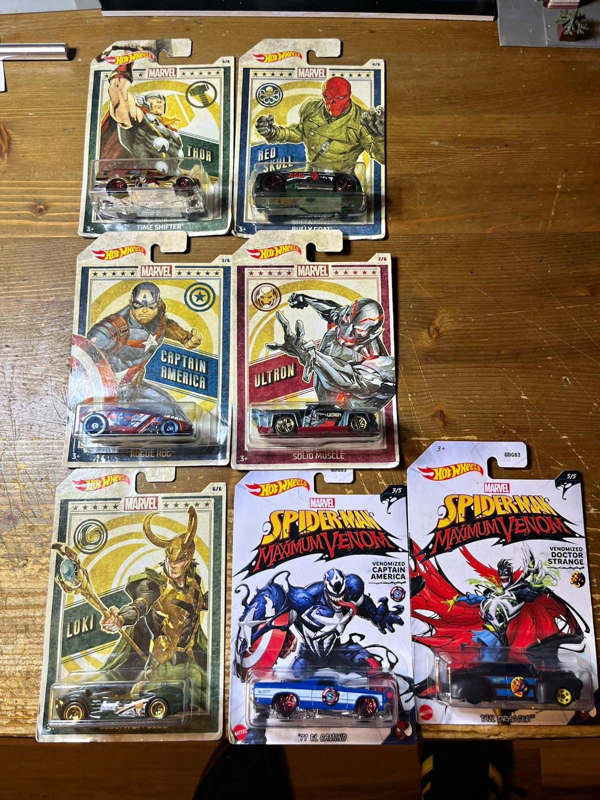 Mattel Hot Wheels Marvel Carded Vehicles Lot of 6 Spider-Man Venom Loki