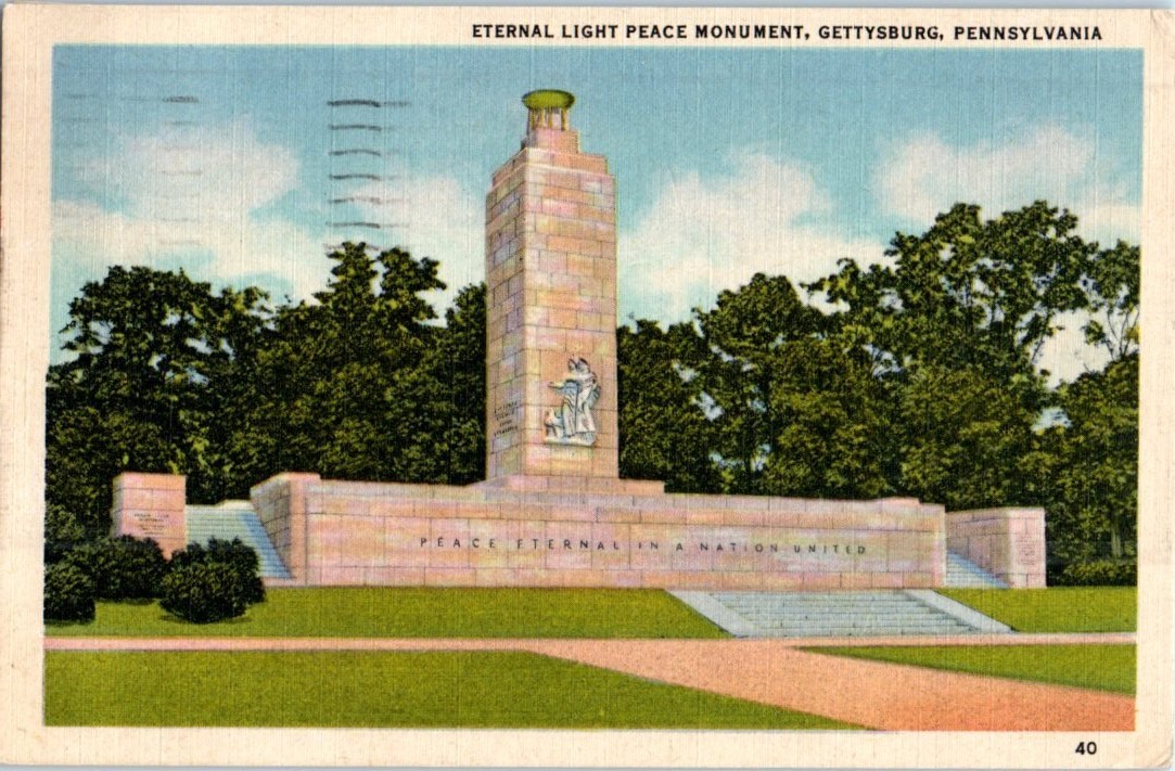 Vintage Postcard 1950 Eternal Light Peace Monument, Gettysburg, Pennsylvania