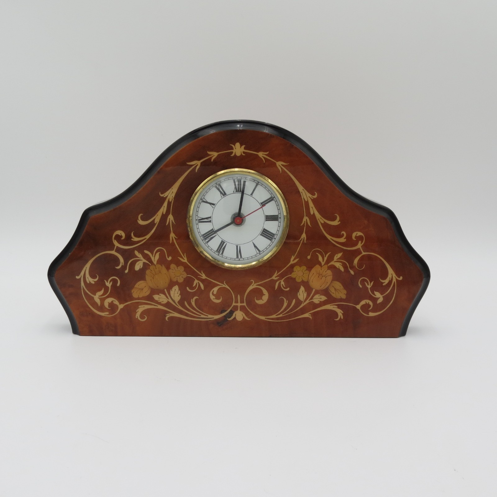 VTG La Botteguccia Sorrento Italy Inlaid Wood Marquetry Mantel Clock Floral
