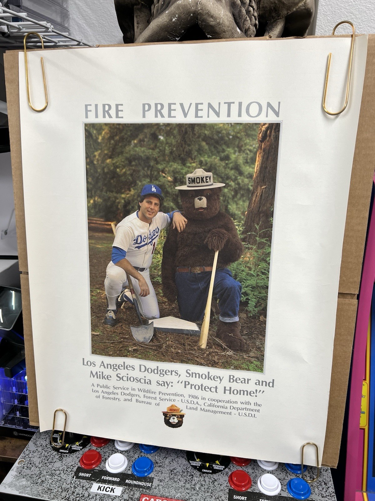 Vintage Smokey Bear 17x22 Poster LA Dodgers Mike Scioscia Rolled