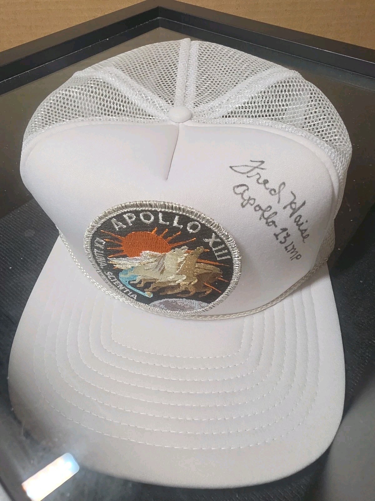 Signed FRED HAISE Apollo 13 Hat. NASA PATCH TRUCKER STYLE CAP (FRAMED) Signed FRED HAISE Apollo 13 Hat. NASA PATCH TRUCKER STYLE CAP (FRAMED)