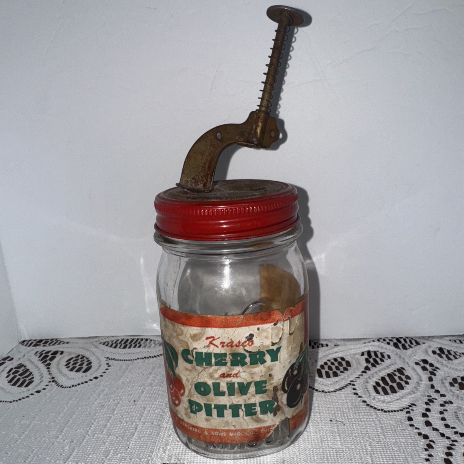 Vintage Krasco Cherry Pitter with Jar