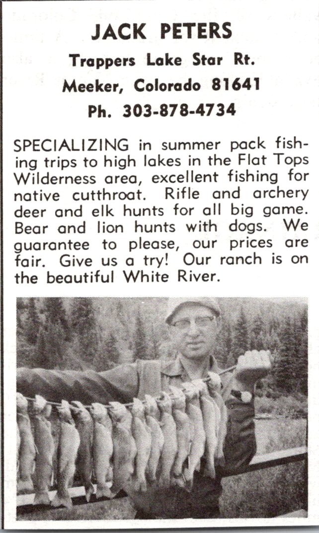 Jack Peters Specializing in Summer Pack Fishing Trips Meeker CO 1972 Ad 4AF2-S46