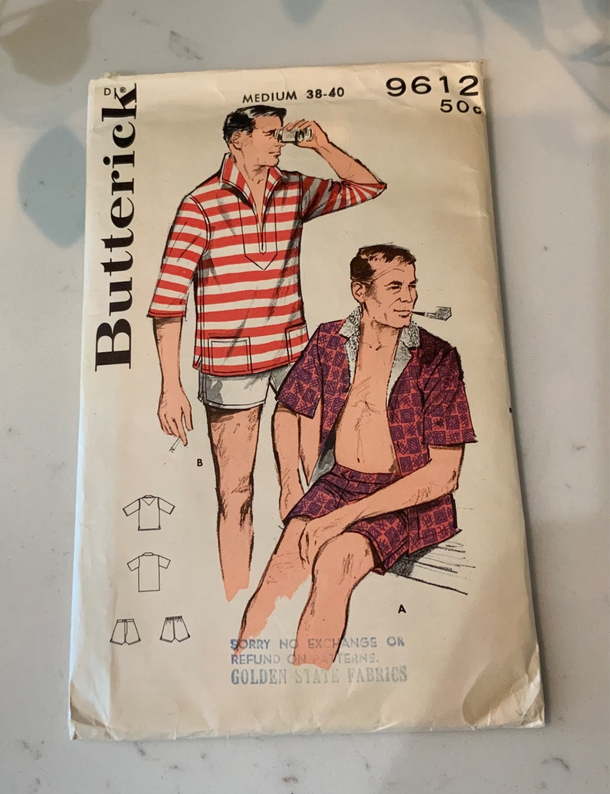 Vtg Men’s Cabana Butterick Sewing Pattern 9612 Short Shirt 1960s