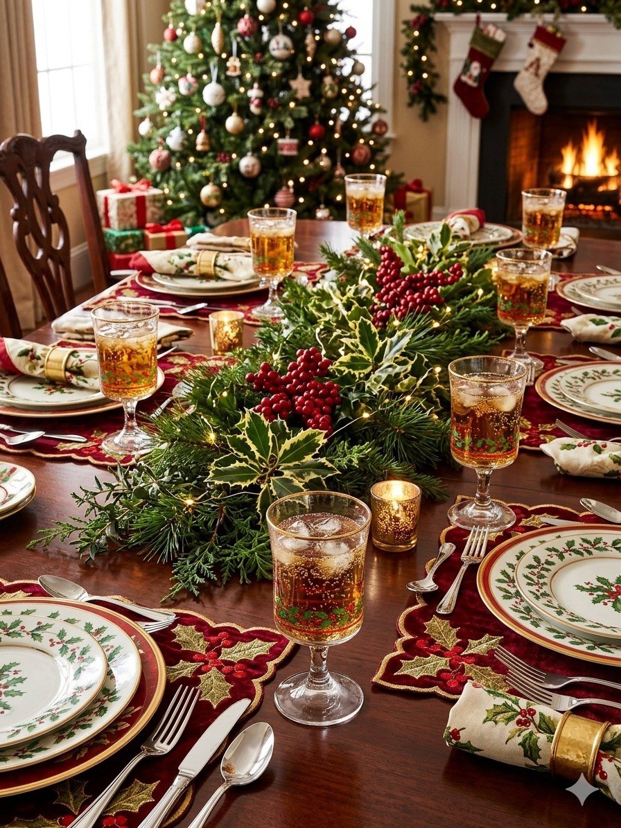 Set of 8 Vtg Arby’s Christmas Holly Berry Wine Water Goblets Gold Rim Libbey