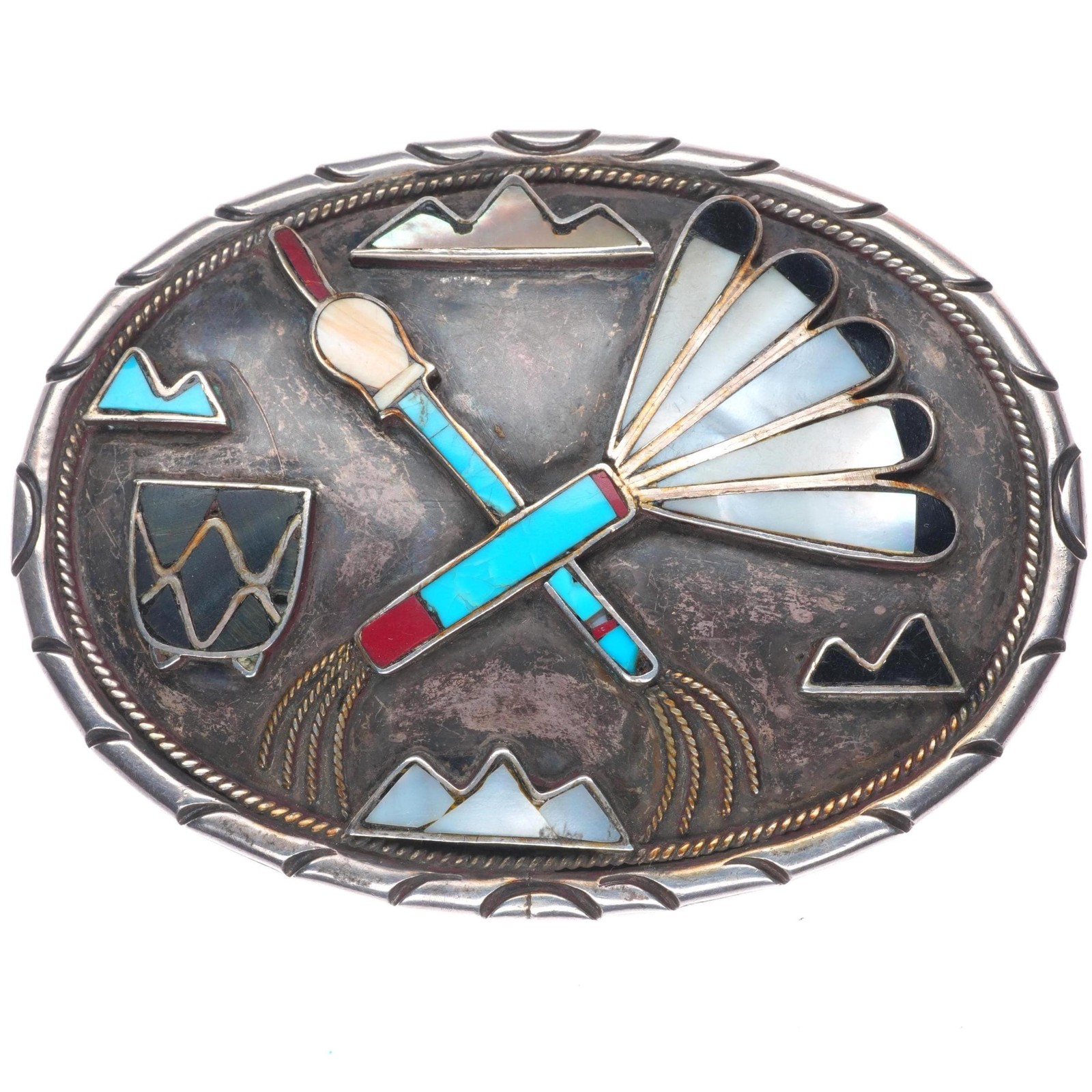 Sibert-Janita Kallestewa Zuni Vintage sterling silver channel inlay belt buckle Sibert-Janita Kallestewa Zuni Vintage sterling silver channel inlay belt buckle