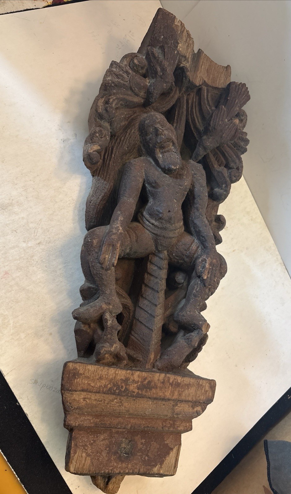 Vintage Antique HandCarved Wooden South Indian Hindu Temple Chariot Bracket Yogi