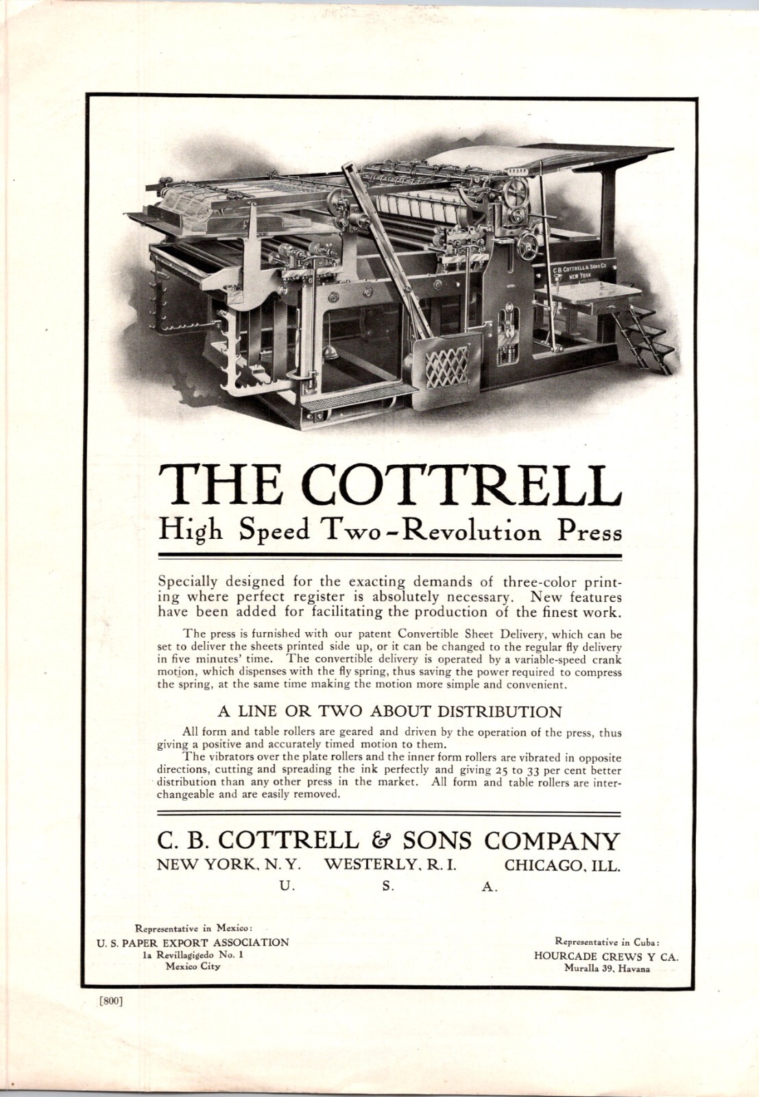 Cottrell 3-Color Printing Press Print Ad 1906 Cottrell 3-Color Printing Press Print Ad 1906