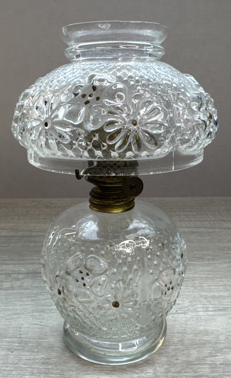 VTG Cosmos Daisy Miniature Oil Lamp 8” Consolidated Pressed Glass c1896 EAPG VTG Cosmos Daisy Miniature Oil Lamp 8” Consolidated Pressed Glass c1896 EAPG