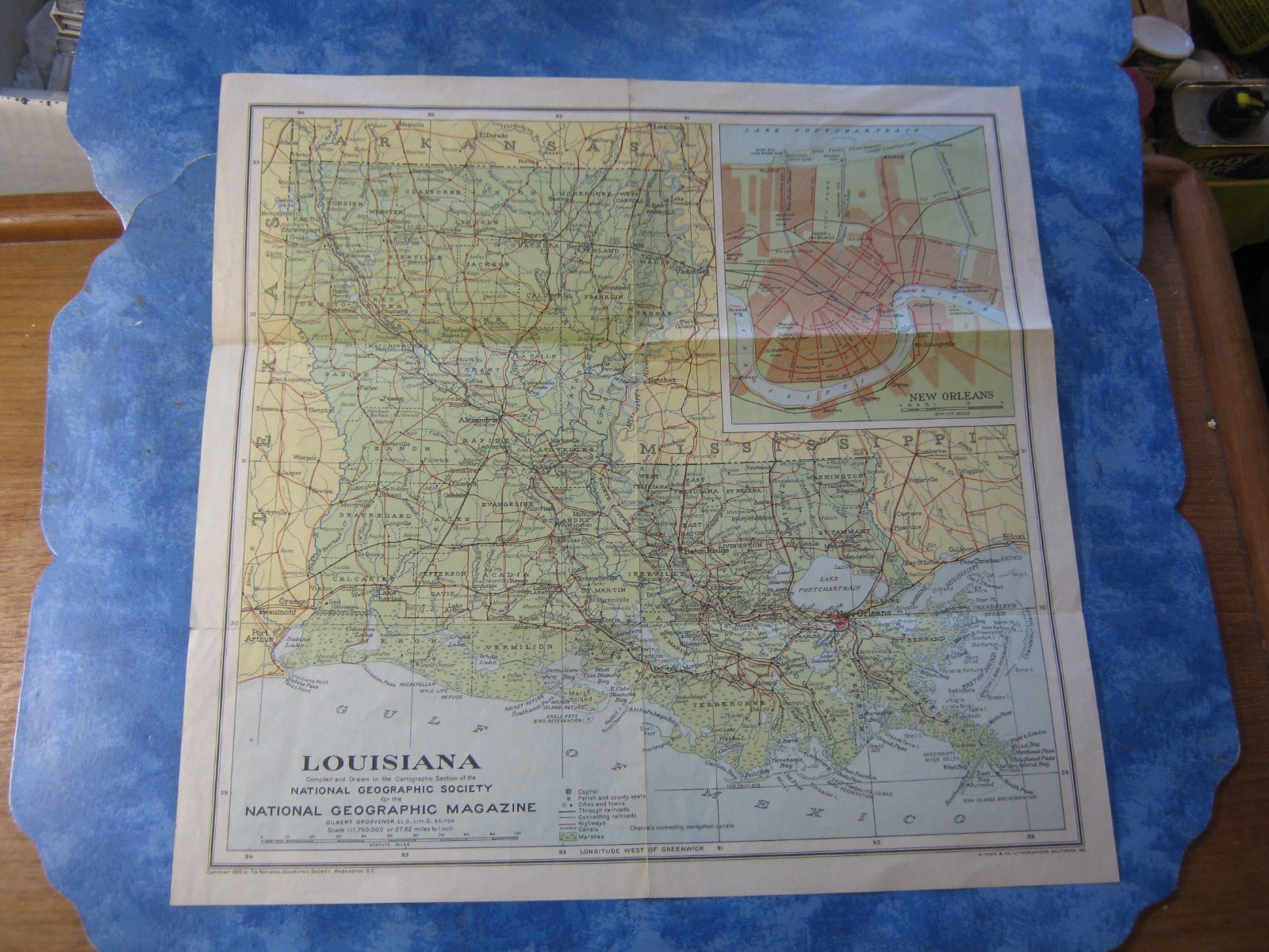 ANTIQUE LOUISIANA MAP April 1930 National Geographic