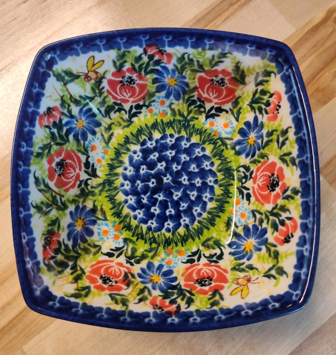 Boleslawiec Polish Pottery Kalich Unikat Square Serving Bowl Floral Signed 5\ Boleslawiec Polish Pottery Kalich Unikat Square Serving Bowl Floral Signed 5\