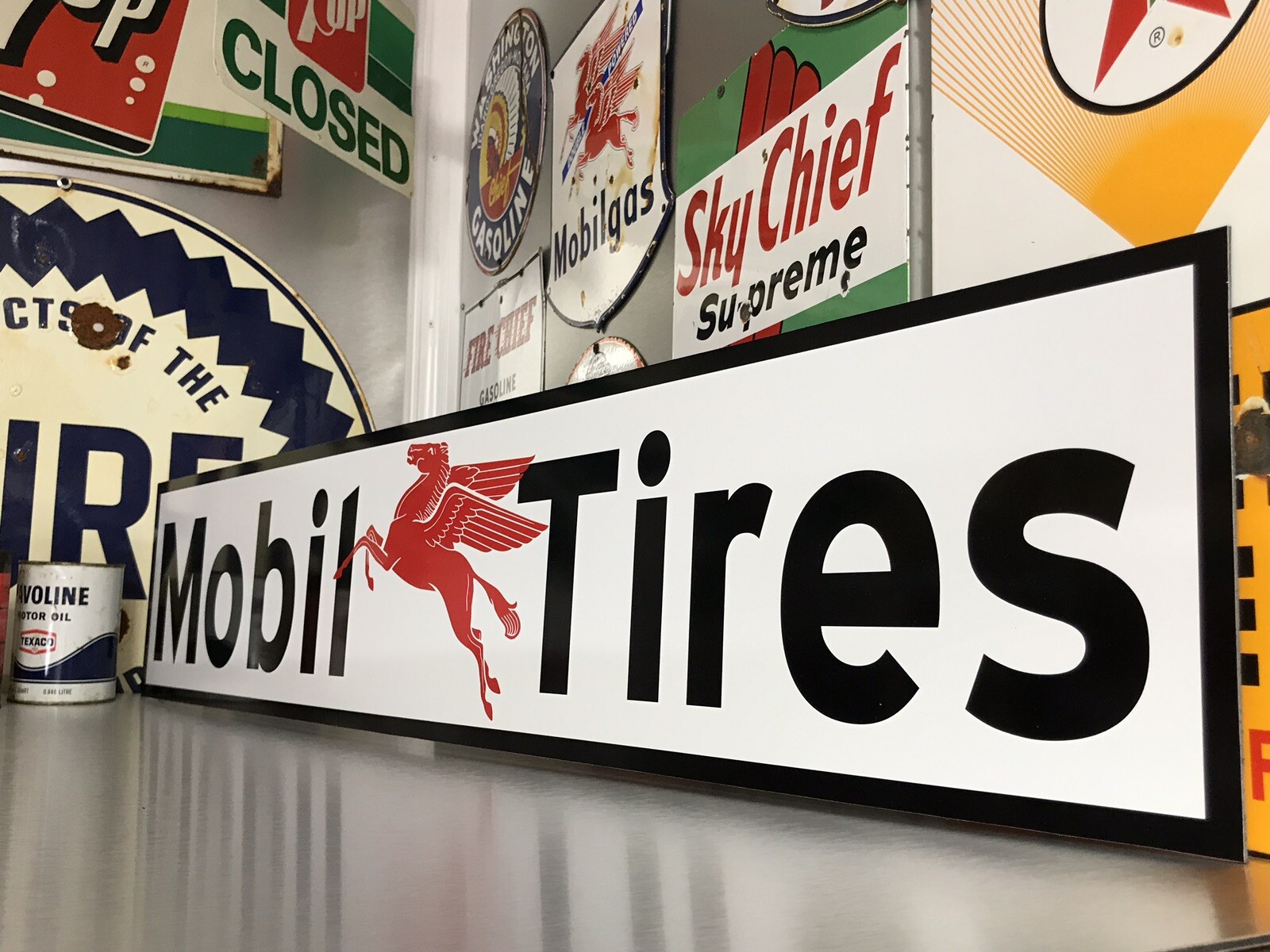 Antique Vintage Old Style Mobil Tires Sign Mobil Oil & Gas 