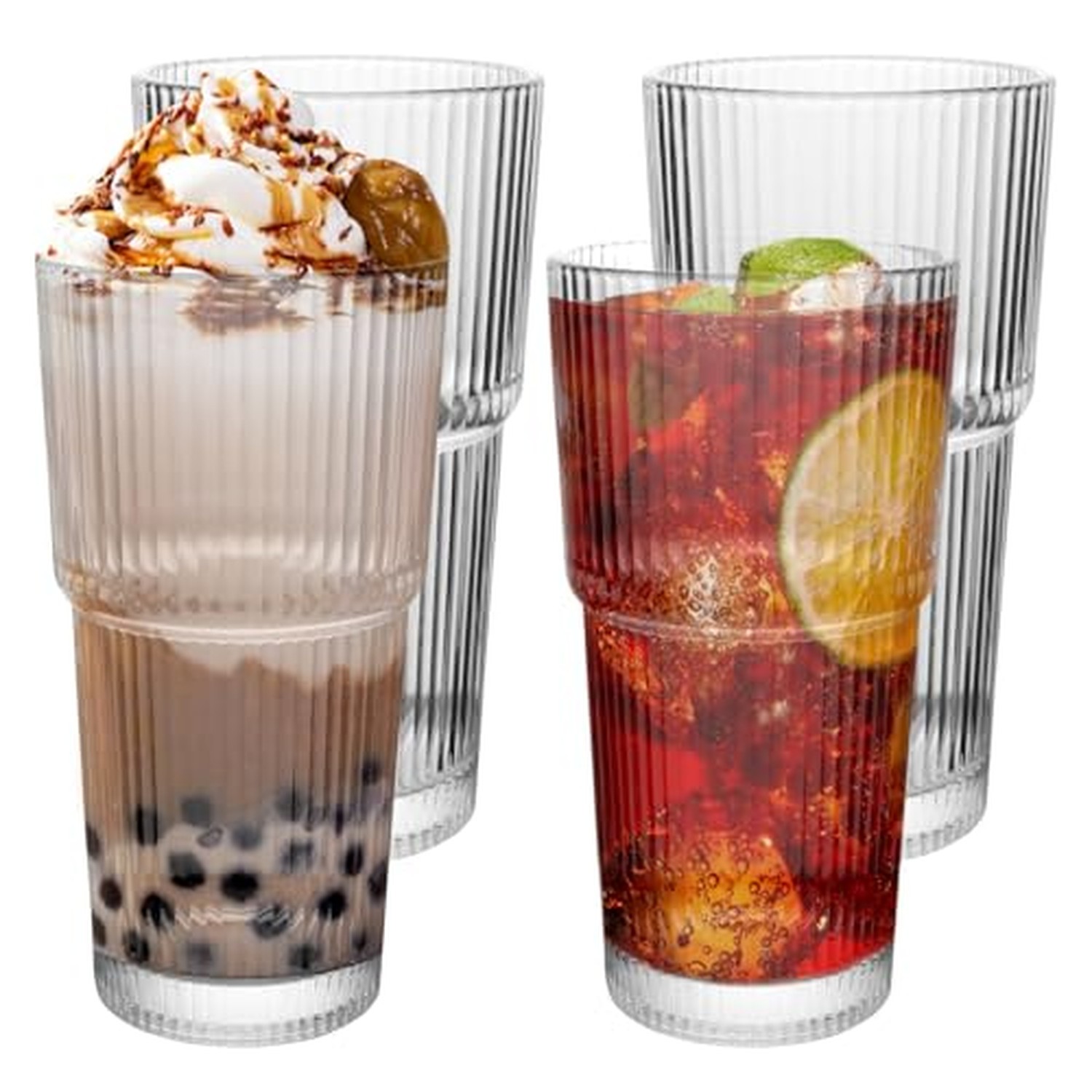 Drinking Glasses,19oz Ribbed Glassware, 4 Pack Old Fashioned Glasses,Thic Drinking Glasses,19oz Ribbed Glassware, 4 Pack Old Fashioned Glasses,Thic