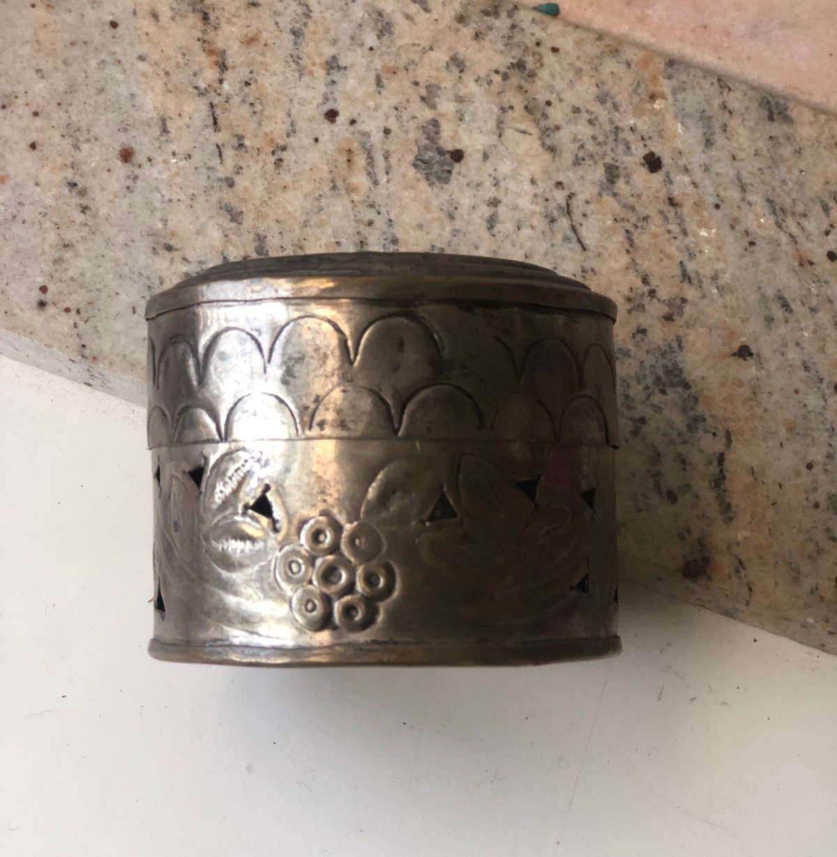 Beautiful Small Vintage Handcrafted Tin Incense or Potpourri Box, Floral Designs