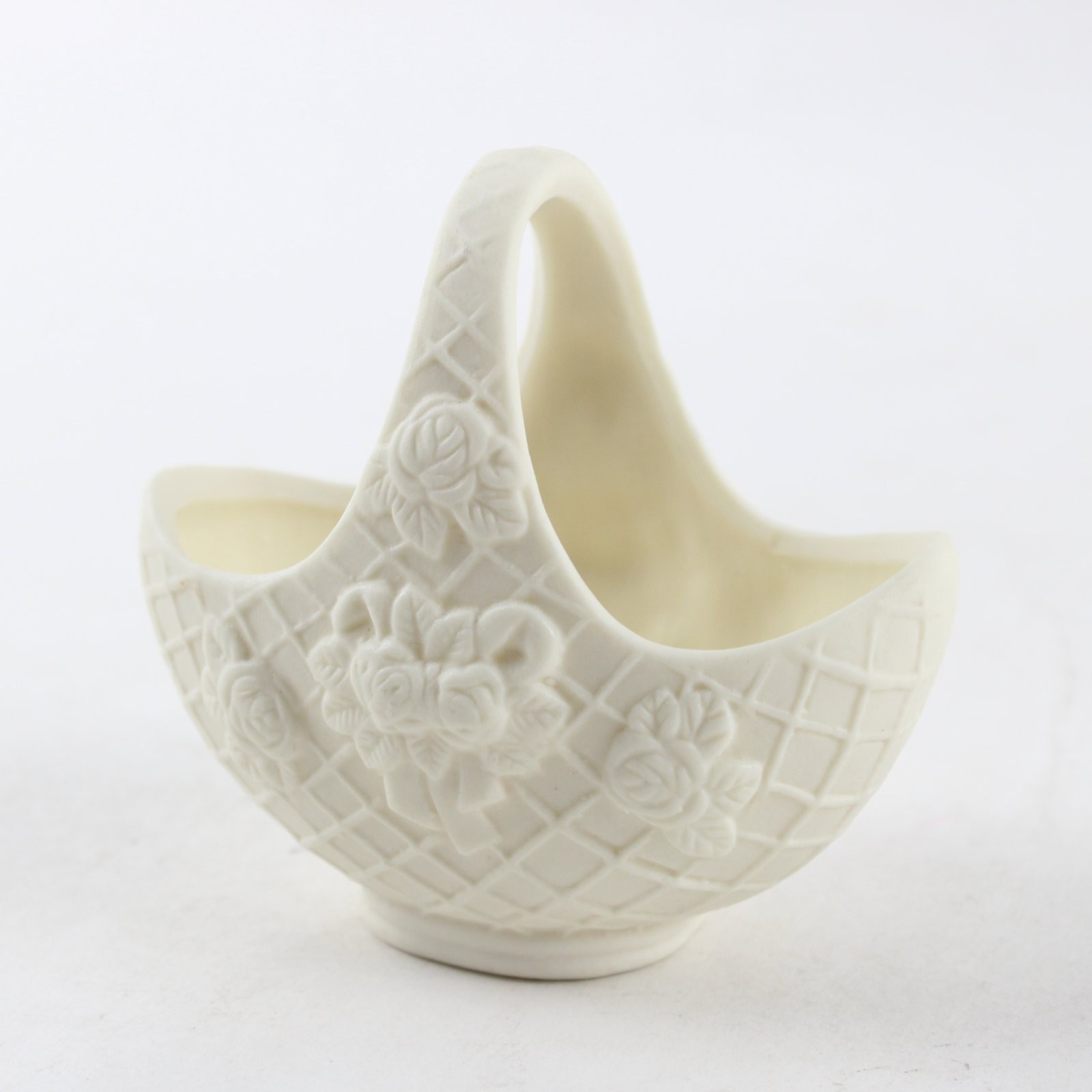Unglazed Ceramic Bisque Basket Woven Lattice Rose Motif