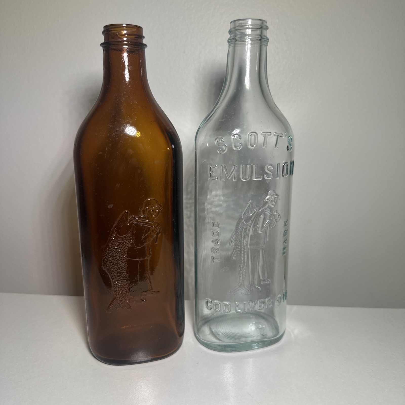 Early - Mid 1900’s Vintage Scott’s Emulsion Cod Liver Oil Bottles Set of 2 Nice Early - Mid 1900’s Vintage Scott’s Emulsion Cod Liver Oil Bottles Set of 2 Nice