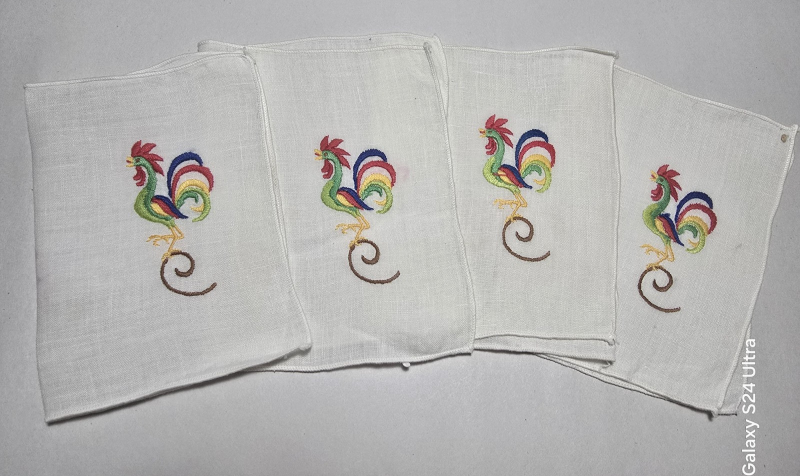 VTG Portuguese Rooster Cocktail Napkins Set of 4 Galo de Barcelos Embroidered VTG Portuguese Rooster Cocktail Napkins Set of 4 Galo de Barcelos Embroidered
