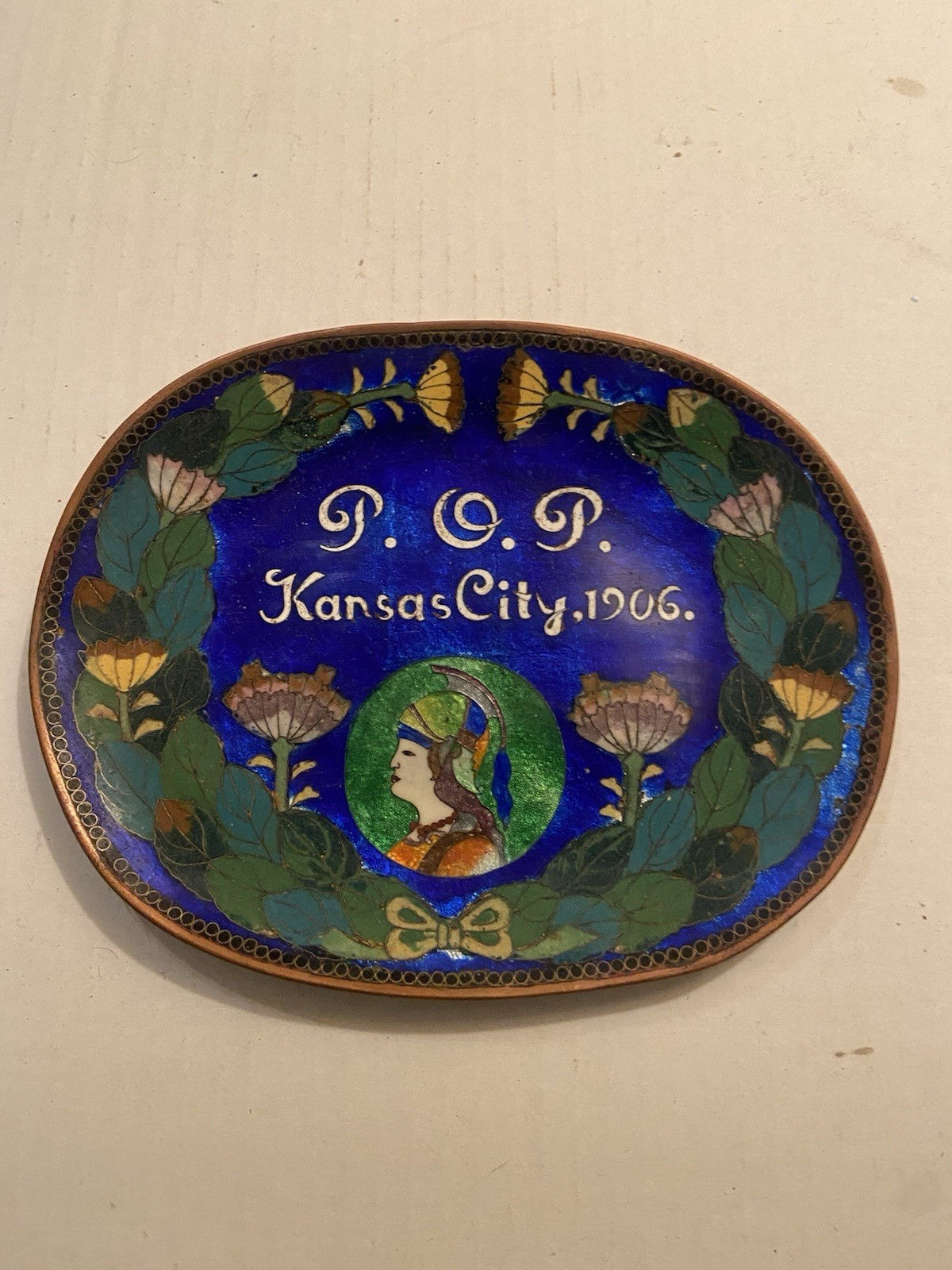 Antique P.O.P. Priests Of Pallas Cloisonné Enamel Tray Dish Kansas City 1906 Antique P.O.P. Priests Of Pallas Cloisonné Enamel Tray Dish Kansas City 1906