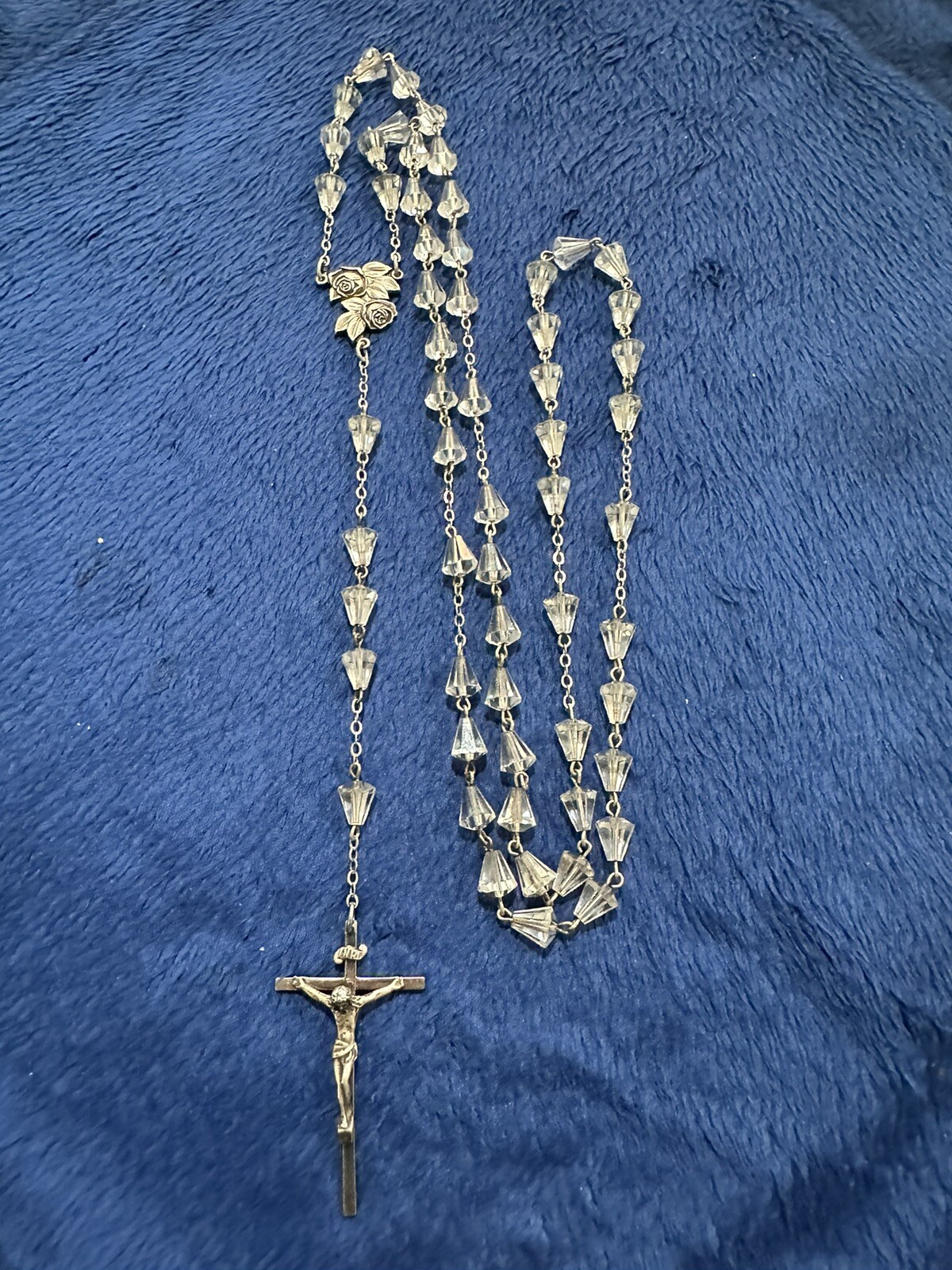 Vtg AFCO Antaya 925 Teardrop Crystal Rose Rosary, 46in Long Vtg AFCO Antaya 925 Teardrop Crystal Rose Rosary, 46in Long
