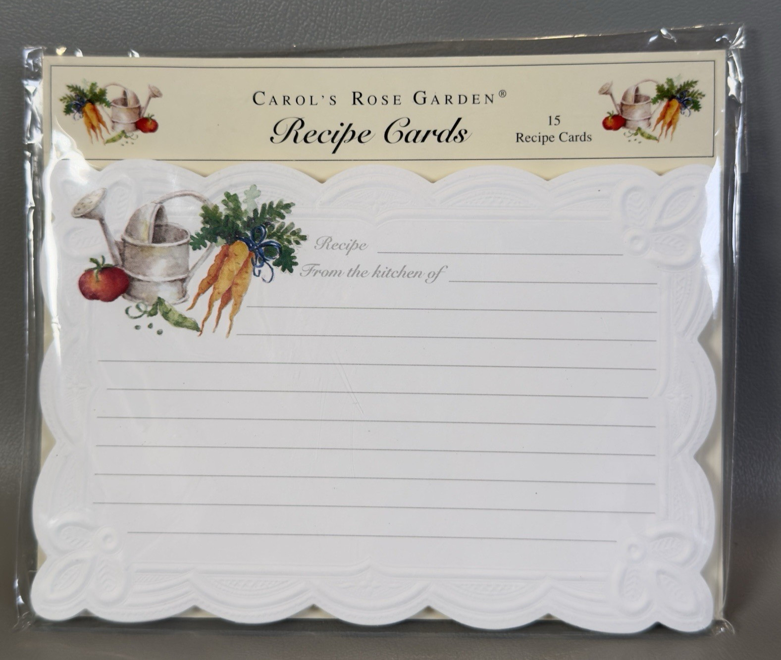 Carol’s Rose Garden Embossed Recipe Cards Water Can Vegetables 15 Count New