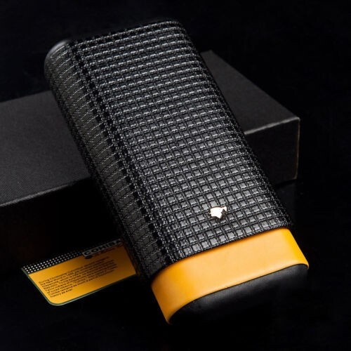 Portable Leather Cedar Wood  Lined 3 Ct Cigar Case Holder Travel Humidor