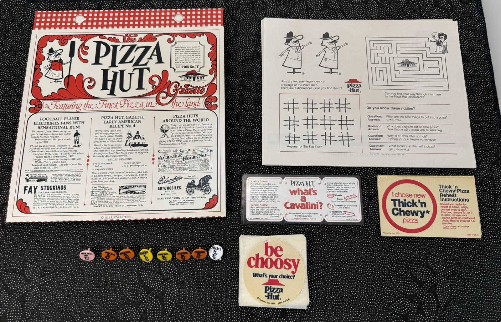 Vintage Pizza Hut 1970s Advertising Lot Gazette Stickers Box Promos Ephemera USA Vintage Pizza Hut 1970s Advertising Lot Gazette Stickers Box Promos Ephemera USA