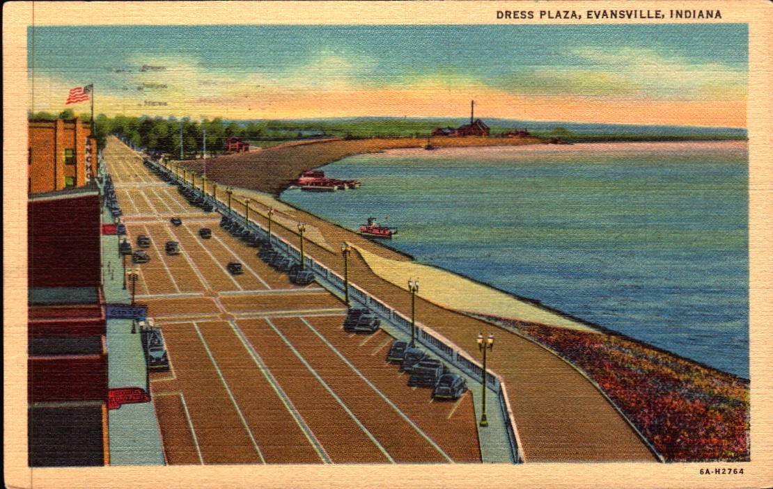 Vintage Postcard Dress Plaza Evansville IN  1941