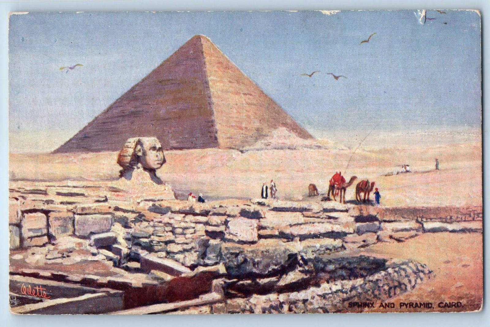 c1910's Sphinx And Pyramid Cairo Egypt Oilette Tuck Unposted Antique Postcard c1910's Sphinx And Pyramid Cairo Egypt Oilette Tuck Unposted Antique Postcard