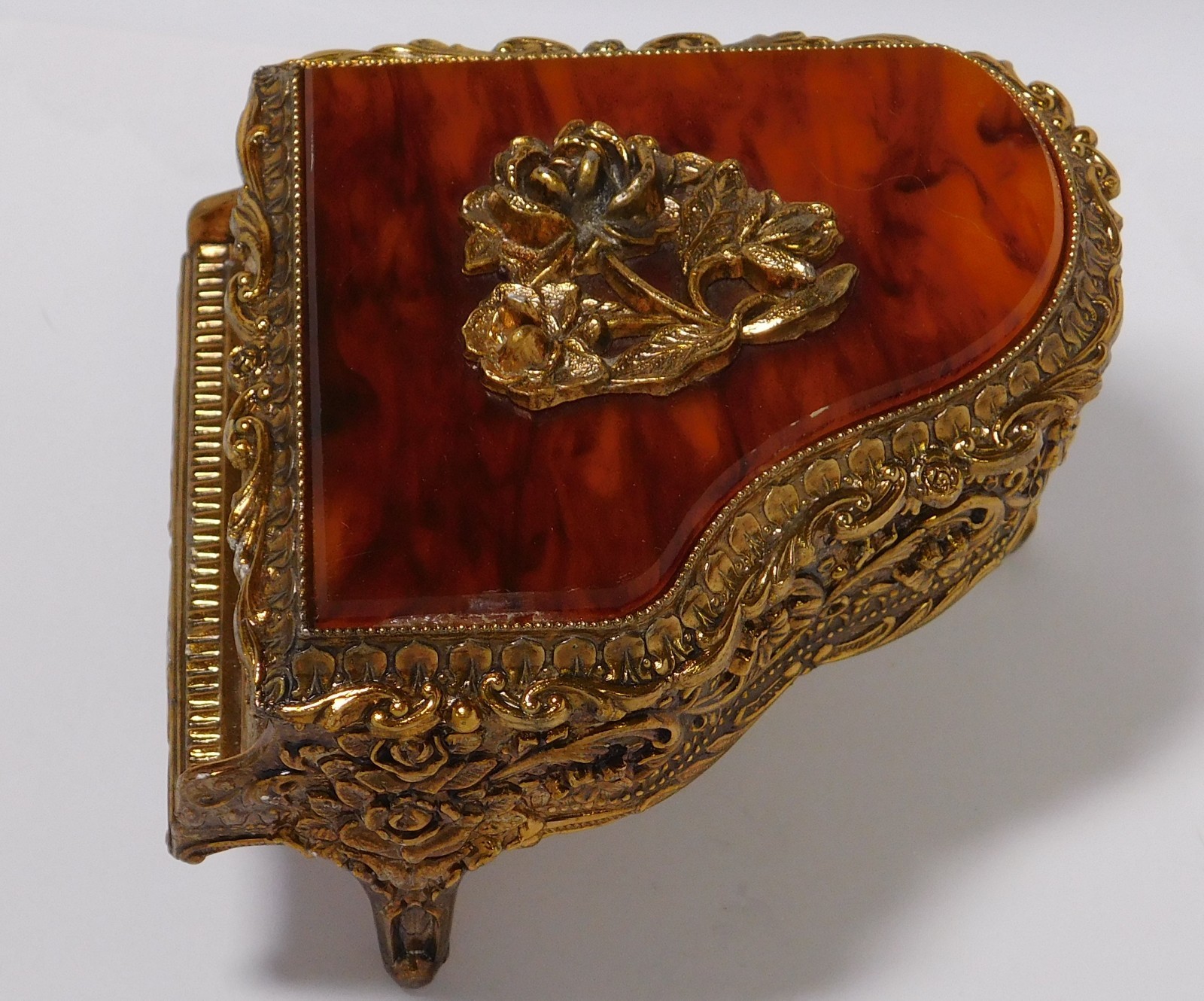 Vintage Grand Piano Music Box Sankyo Japan - Gold Tone Bakelite - Works
