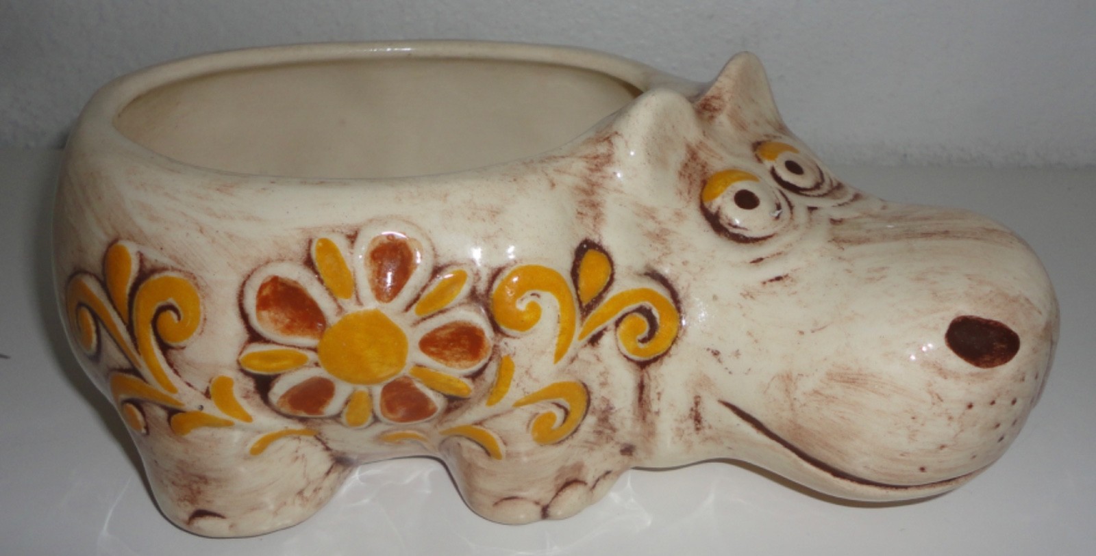 Vintage Hippo Treasure Craft Ceramic Planter Retro Groovy 1970s Flower Power