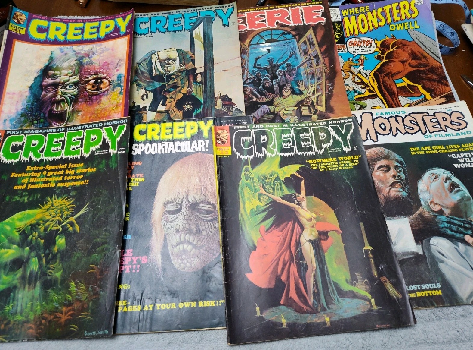Vintage Lot Of 8 Horror Magazine Comic 1970s CREEPY, MONSTERS, EERIE, MARVEL Vintage Lot Of 8 Horror Magazine Comic 1970s CREEPY, MONSTERS, EERIE, MARVEL