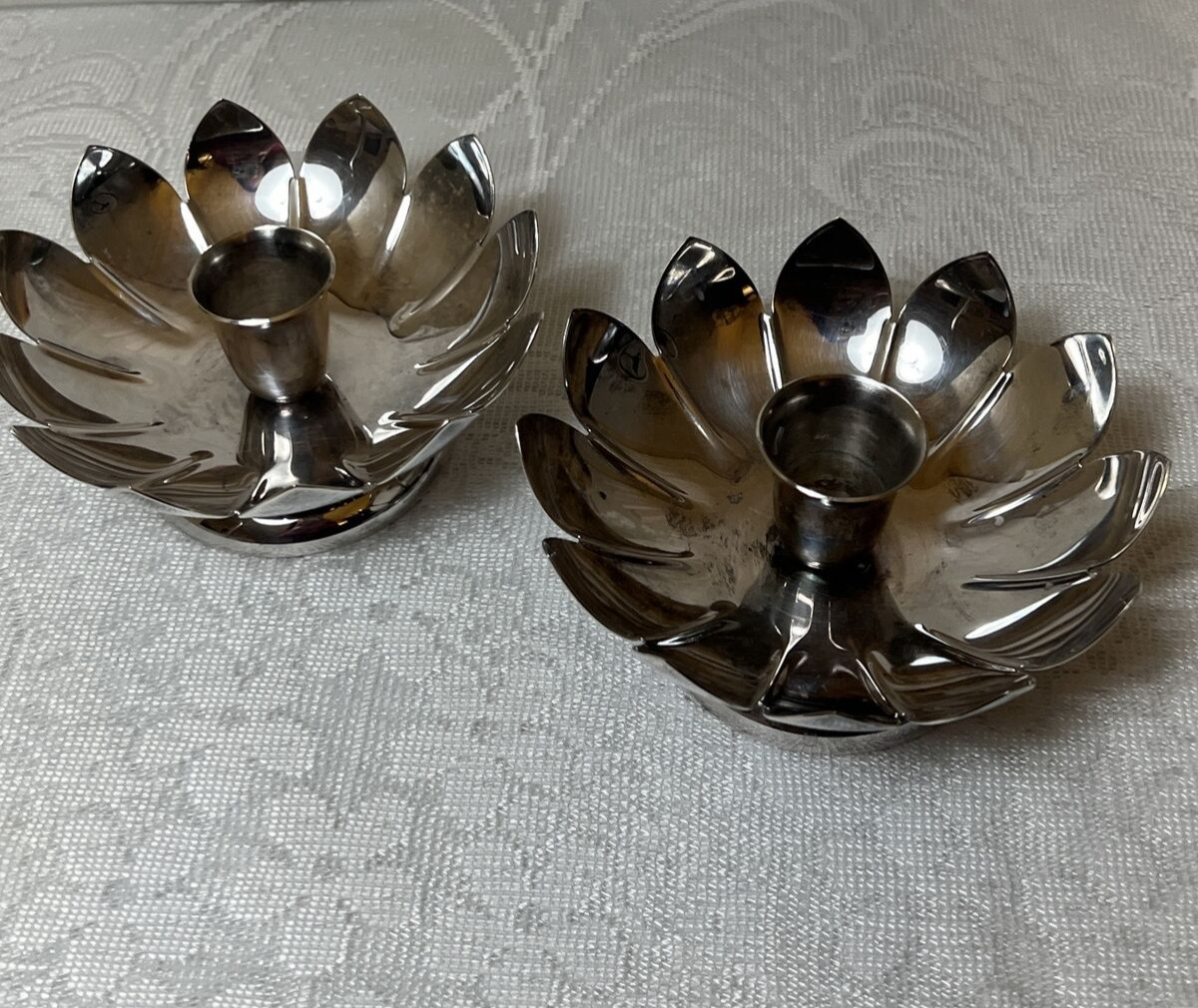 Reed & Barton Candle Holders Lotus Flower Silverplate Footed Vintage SET/2