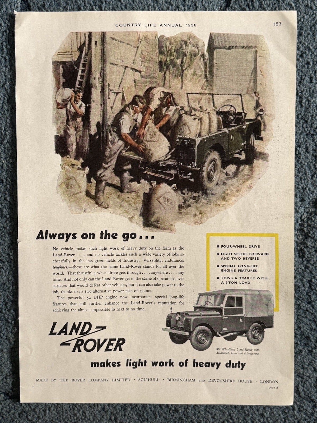 Vintage 1956 Land-Rover Print Advert - 86
