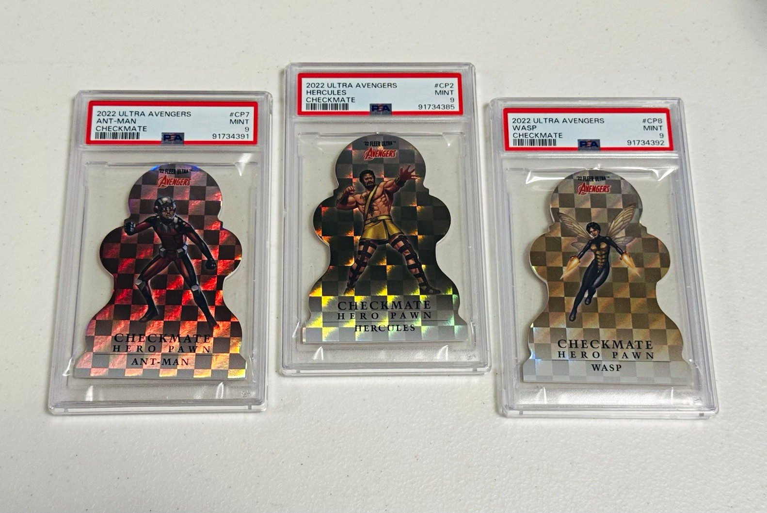 2022 Fleer Avengers Checkmate - 3 Card Lot #CP2-CP7-CP8 All PSA Graded Mint 9