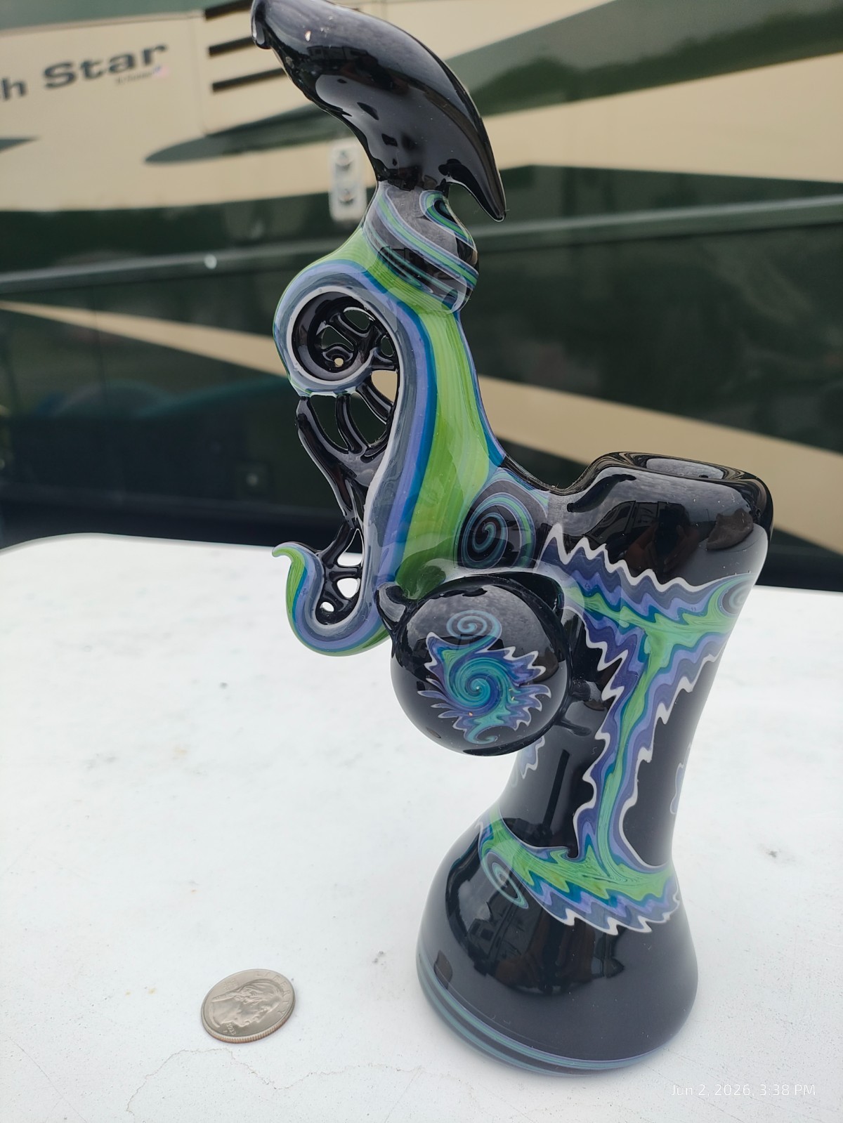 Daddy'O 2007 Signed Custom Heady Glass Bubbler Opal Implosion Jason Lee Style