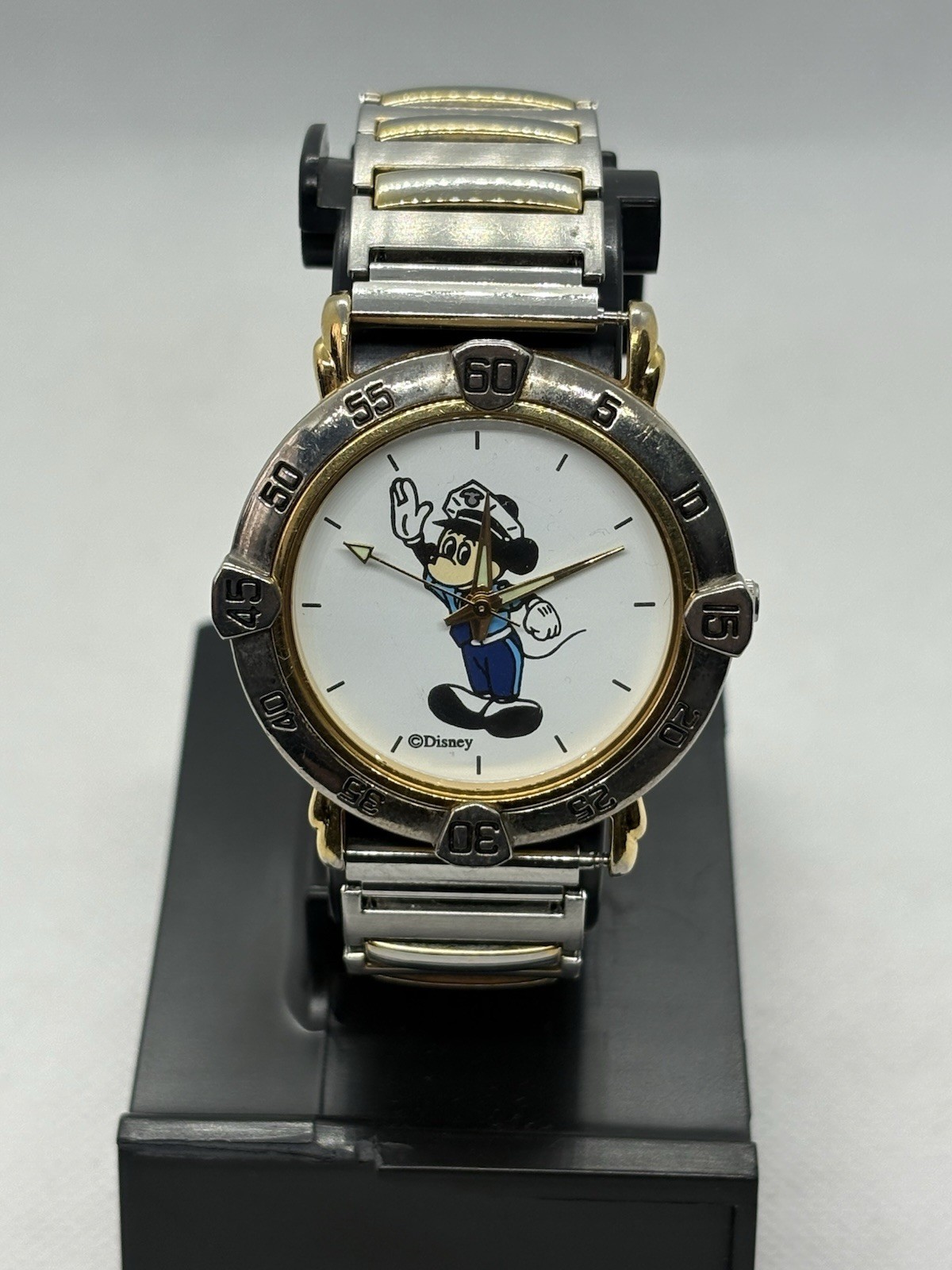 Vintage Disney Mickey Mouse Sailor Watch Two Tone Stretch Band Working