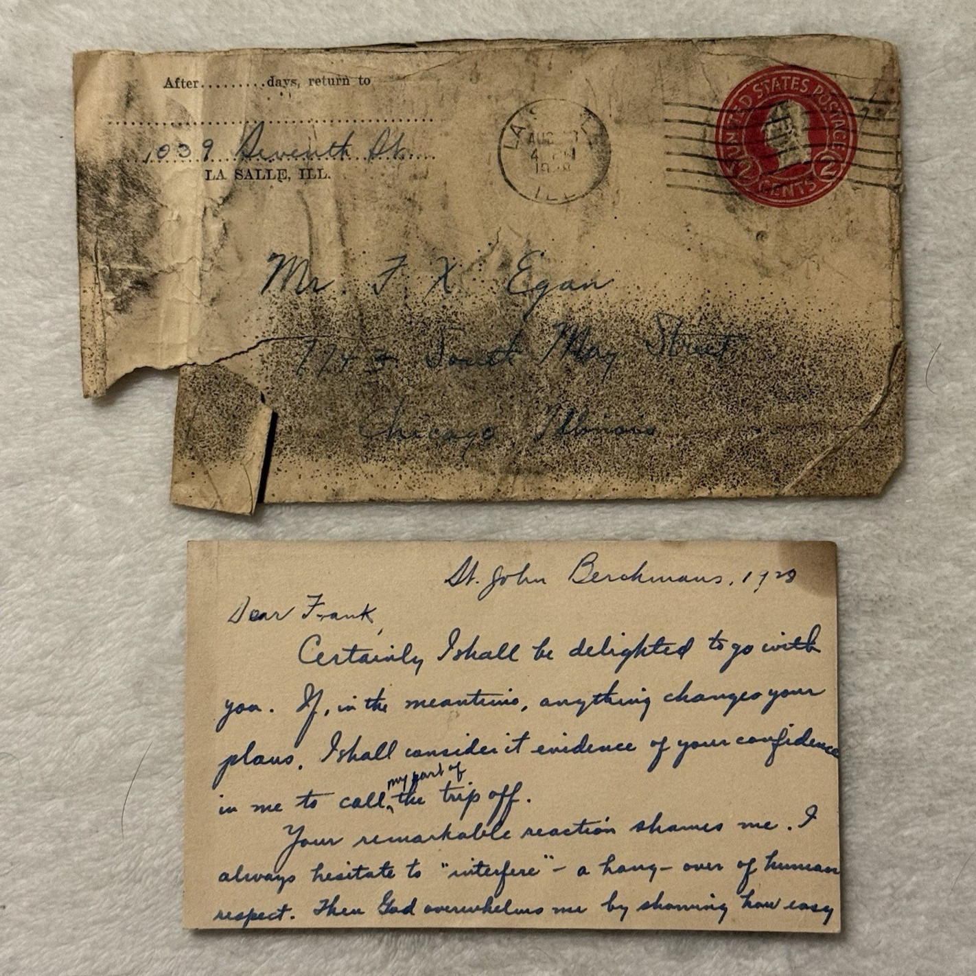 1913 Handwritten Letter & Envelope La Salle IL to Chicago – Early Correspondence 1913 Handwritten Letter & Envelope La Salle IL to Chicago – Early Correspondence