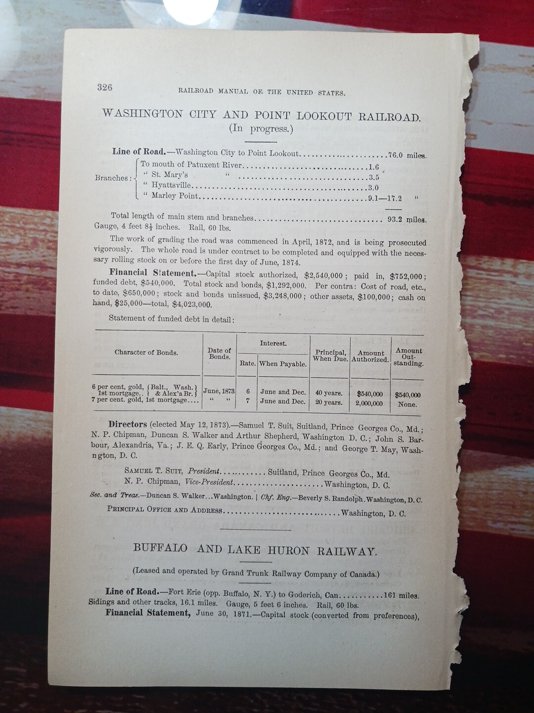 1874 Train Report WASHINGTON CITY & POINT LOOKOUT RAILROAD Hyattsville Maryland 