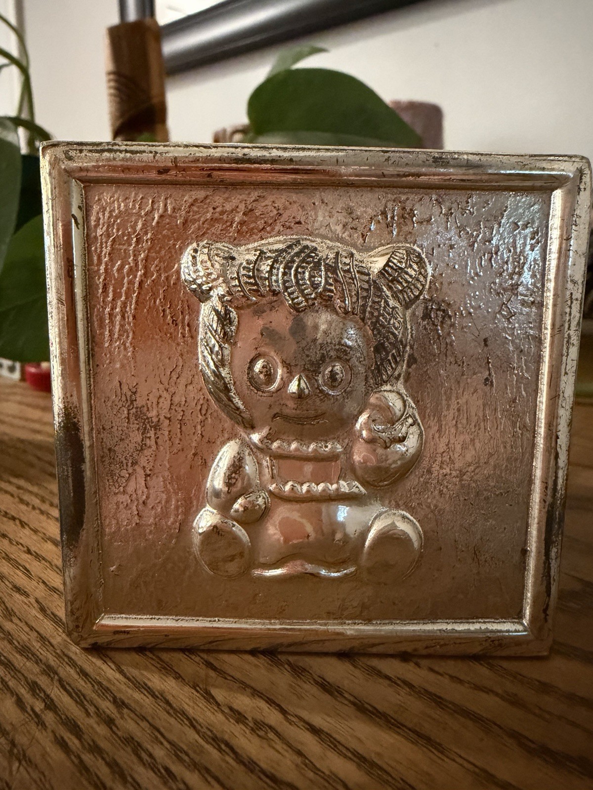 Vintage Silver Plated A B Childs Block Coin Bank Stopper Missing Japan