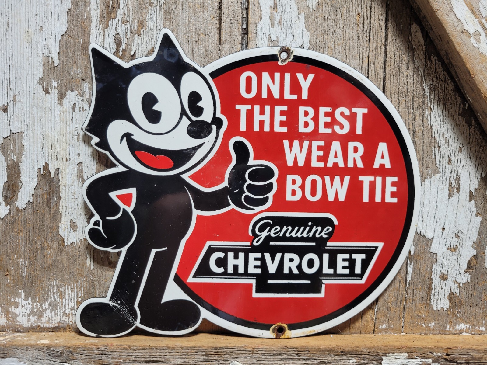 VINTAGE CHEVY PORCELAIN SIGN RARE OLD FELIX CHEVROLET DEALERSHIP CAR TRUCK CALI