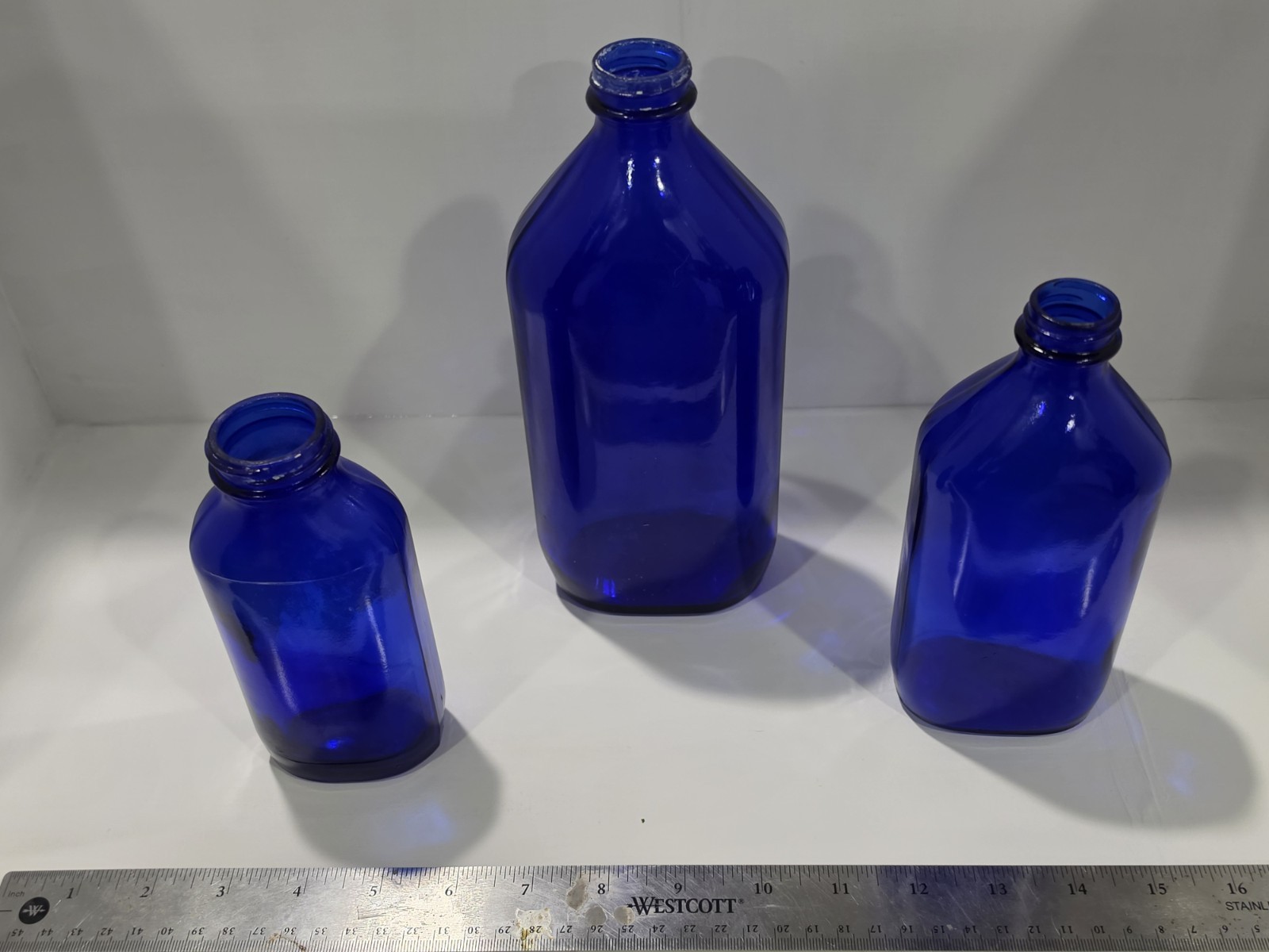 ​3 Vintage Cobalt Blue Glass Medicine Bottles Apothecary Oval Screw Top Lot