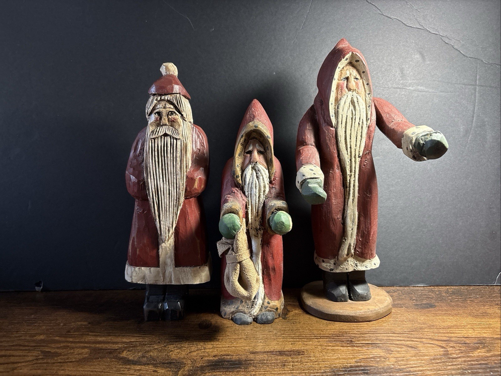 Old World Santas Folk Art Hand Carved Wood (3) St. Nick Primitive Santa Claus Old World Santas Folk Art Hand Carved Wood (3) St. Nick Primitive Santa Claus