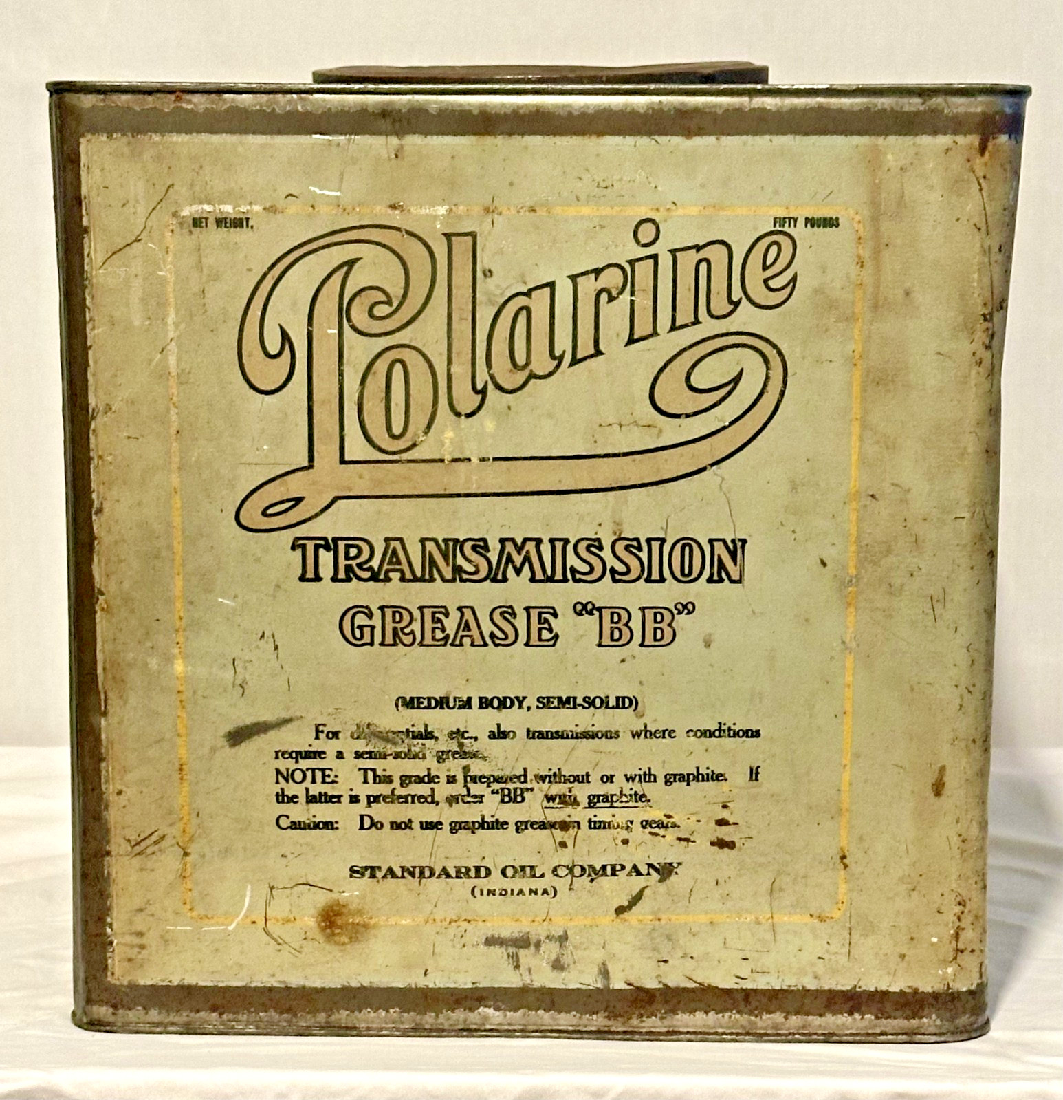 Polarine Transmission Grease BB Oil Can , Standard Oil Company, Indiana. Polarine Transmission Grease BB Oil Can , Standard Oil Company, Indiana.