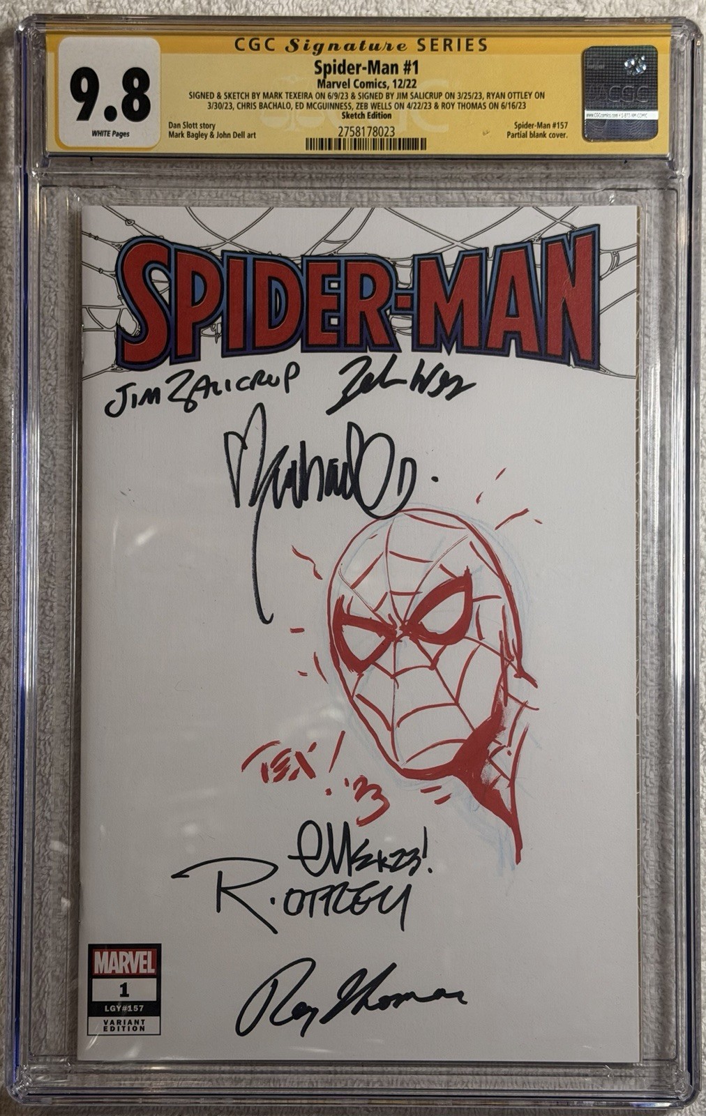 Spider-Man 1 CGC SS 9.8 x7 Thomas Texeira McGuinness Wells Ottley Signed Sketch